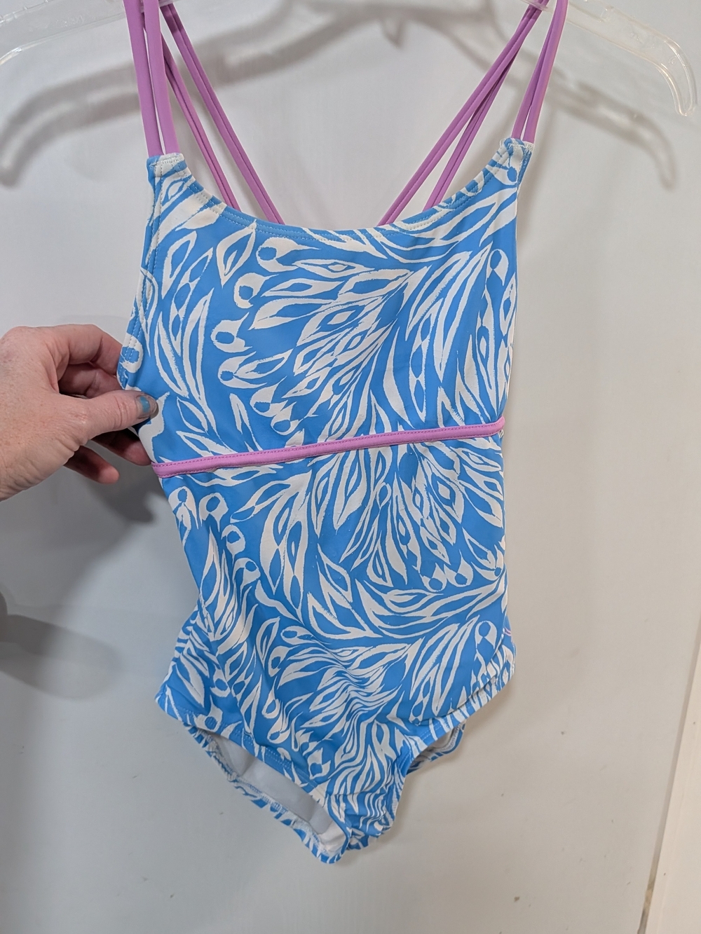 Spyder Girls Blue & White One-Piece Swimsuit with Pink Straps
